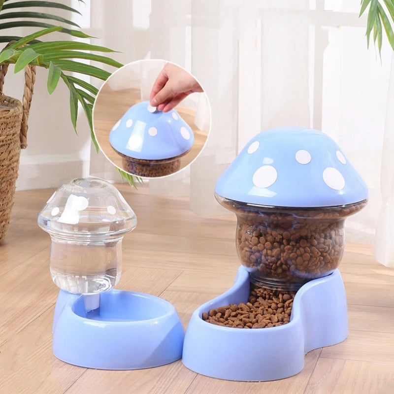 2Pcs Cat Bowl Set with Automatic Feeder & Water Dispenser