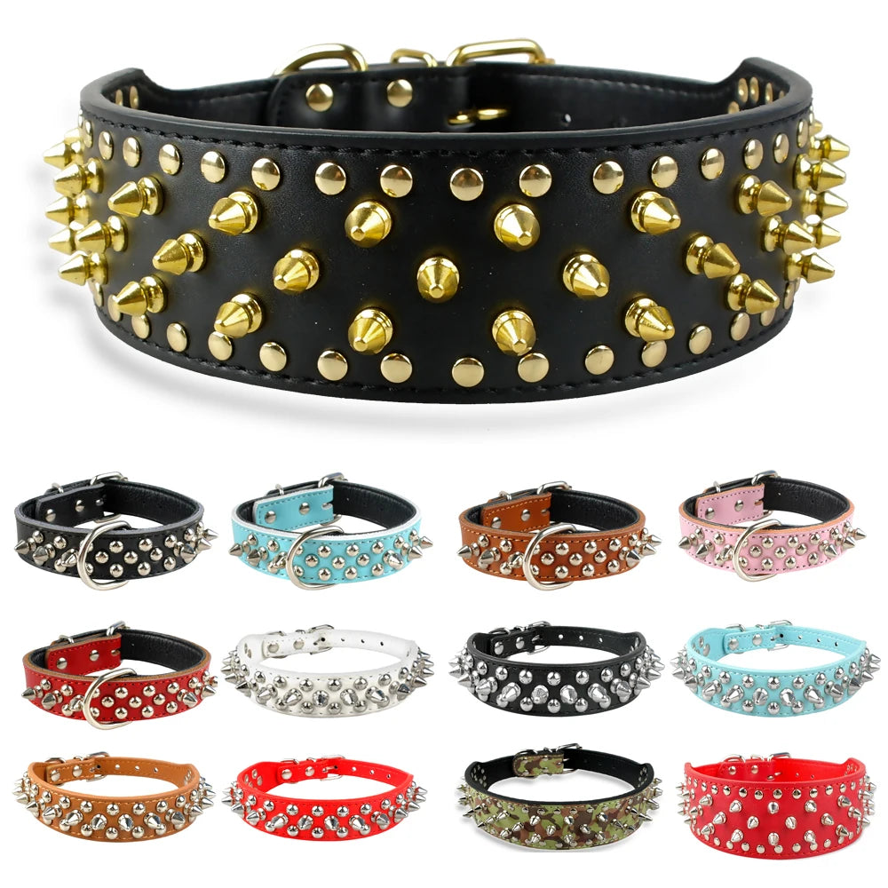 Spiked Studded Leather Dog Collar Adjustable for Pets