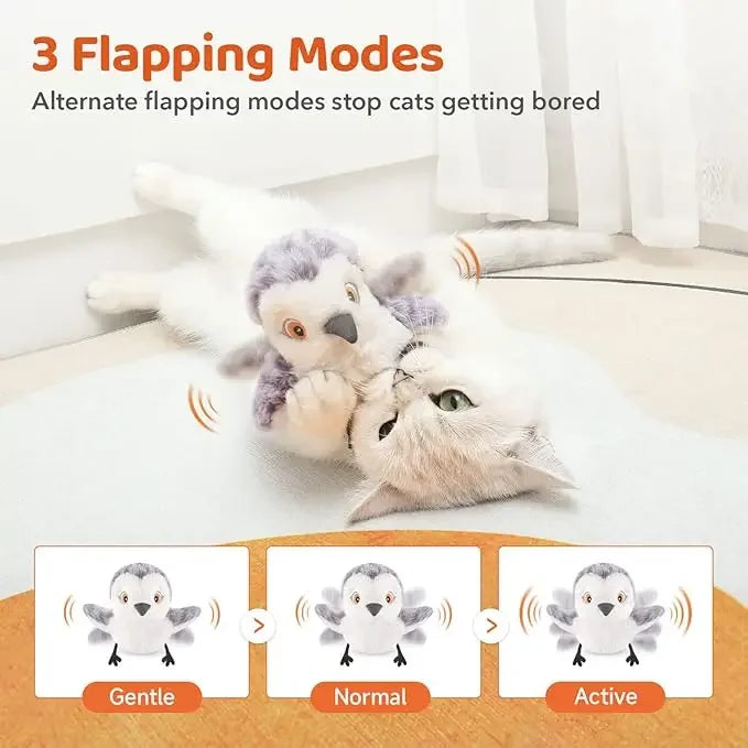 Rechargeable Chirping Flapping Bird Cat Toy with Catnip & Squeak