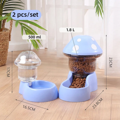 2Pcs Cat Bowl Set with Automatic Feeder & Water Dispenser