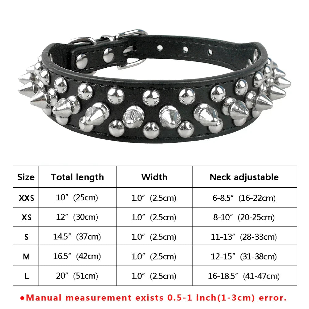 Spiked Studded Leather Dog Collar Adjustable for Pets
