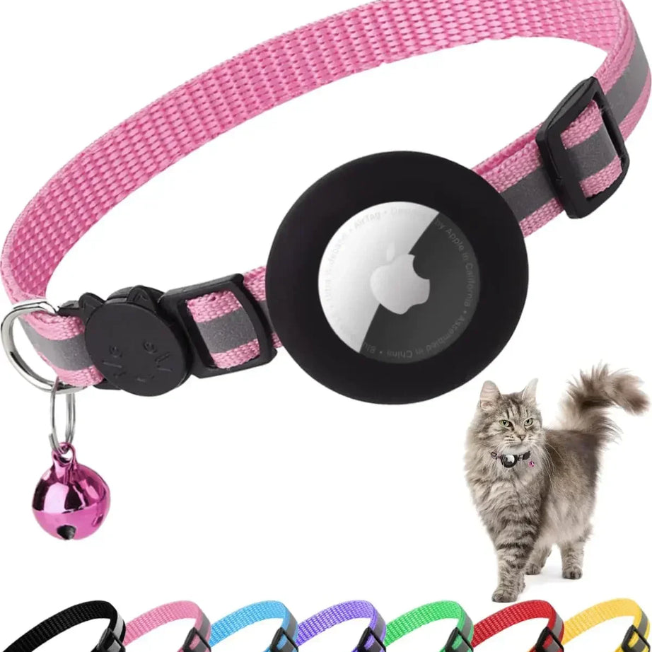 AirTag Cat Collar Reflective w/ Holder & Bell, 0.4" Breakaway