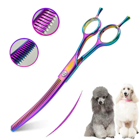Colorful 7" Curved Thinning Shears for Dog Grooming Scissors