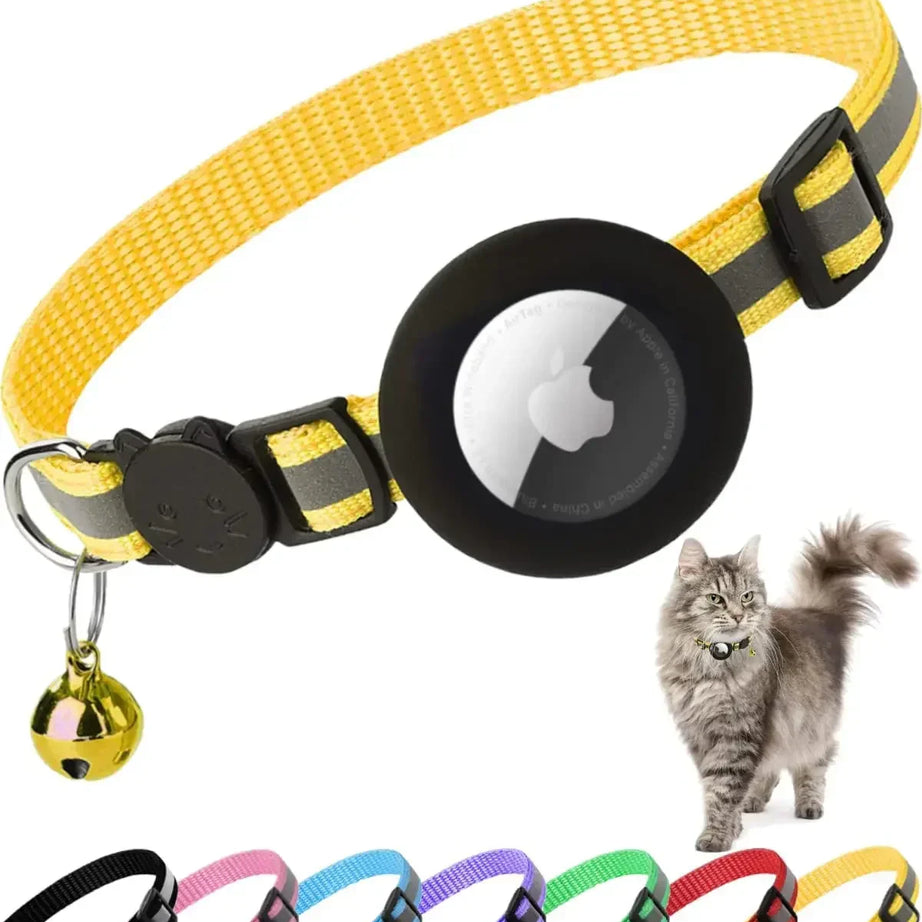AirTag Cat Collar Reflective w/ Holder & Bell, 0.4" Breakaway