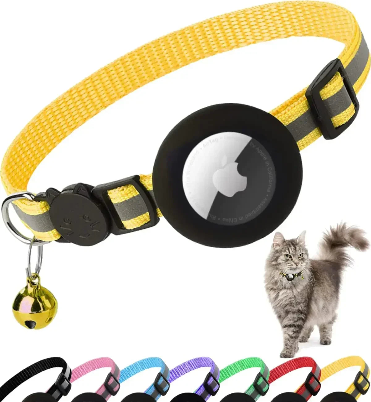 AirTag Cat Collar Reflective w/ Holder & Bell, 0.4" Breakaway