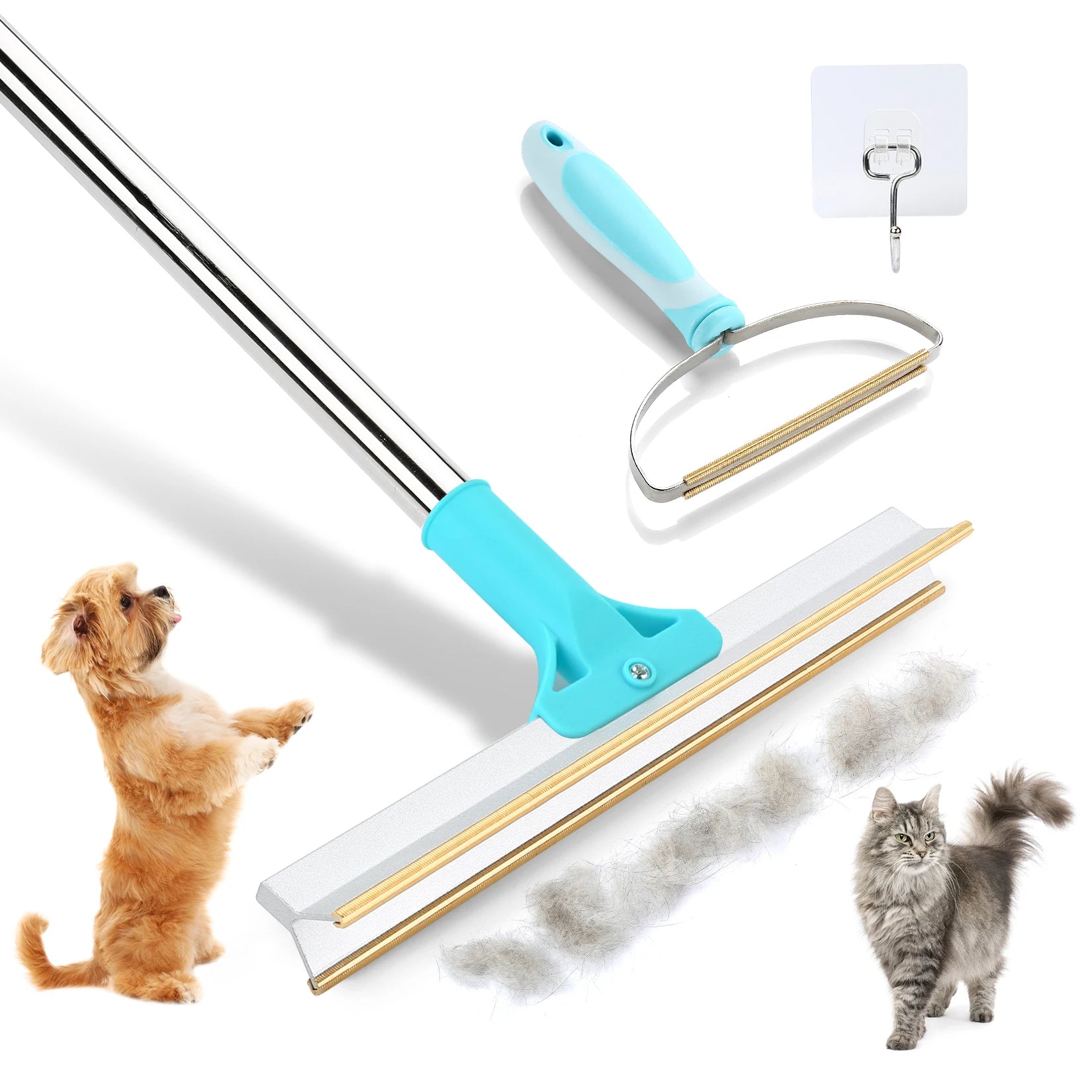 Adjustable Pet Hair Remover Set – Carpet Rake & Lint Broom