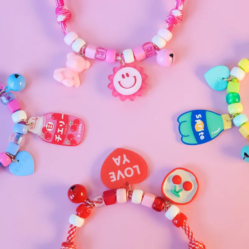 Colorful Braided Dog Collar with Pendant, Bell, Adjustable