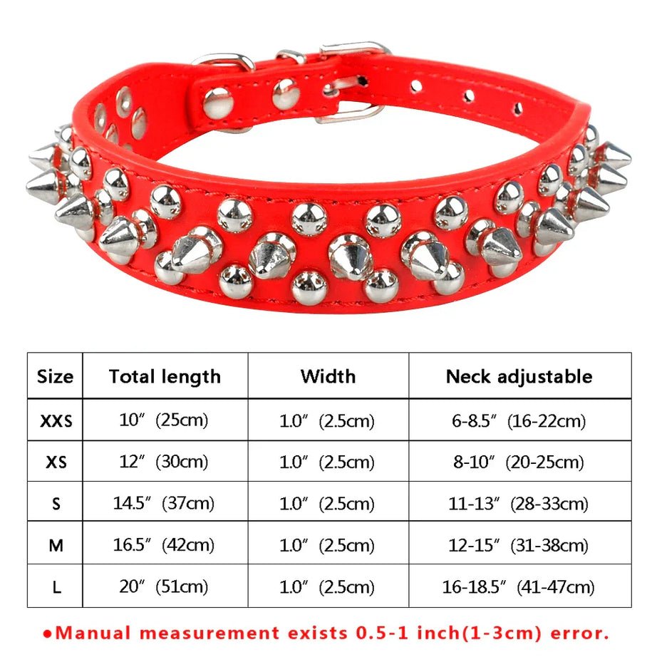 Spiked Studded Leather Dog Collar Adjustable for Pets