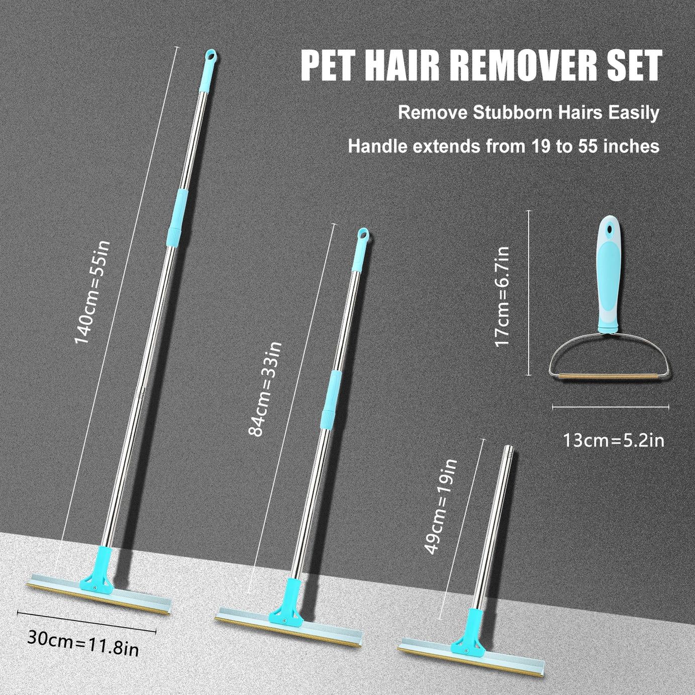 Adjustable Pet Hair Remover Set – Carpet Rake & Lint Broom