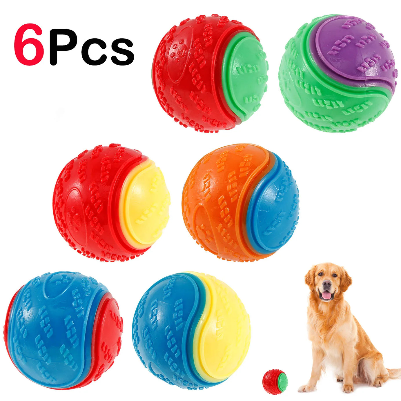 6Pcs Squeaky Dog Chew Toys, TPR Teeth-Cleaning Balls