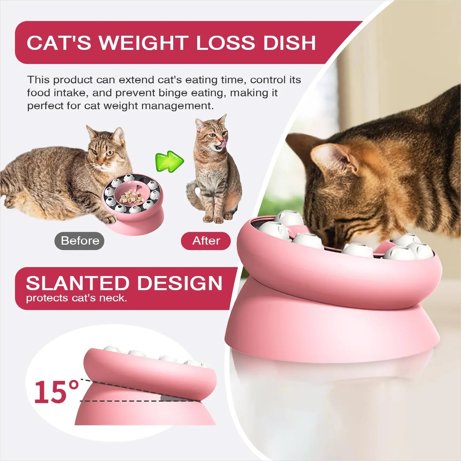 Raised Cat Dog Slow Feeder Bowl, Non-Slip Rotating Puzzle Dish