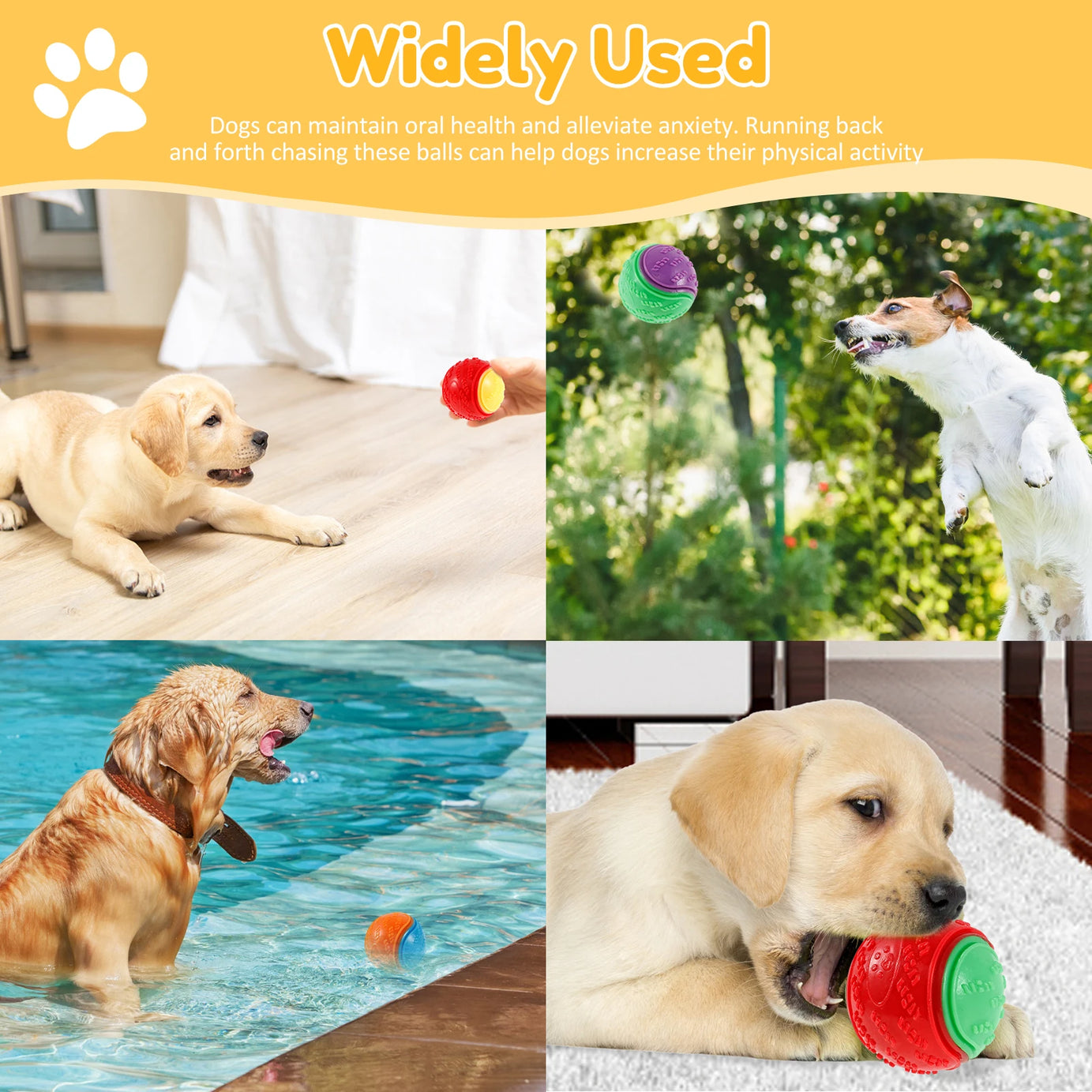 6Pcs Squeaky Dog Chew Toys, TPR Teeth-Cleaning Balls