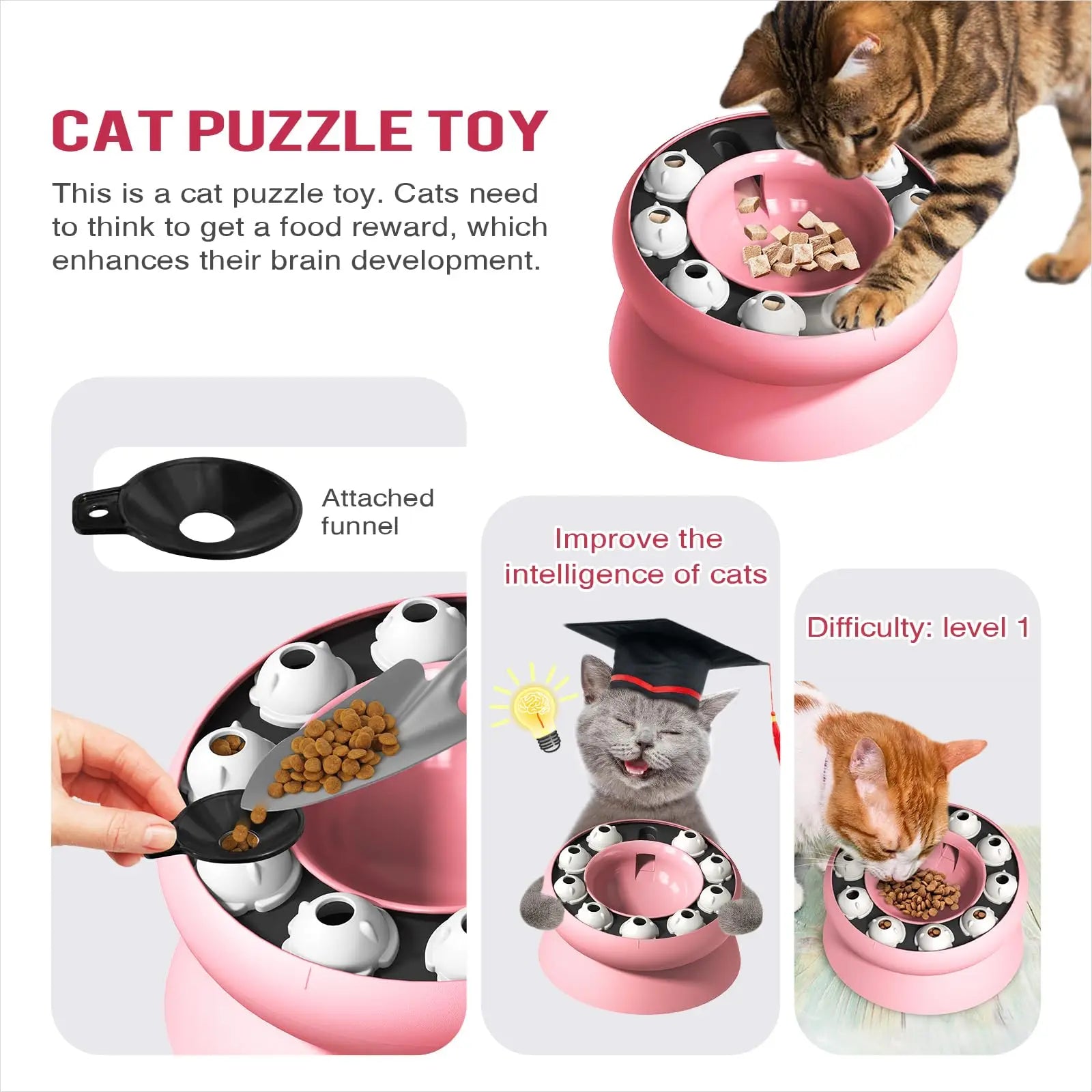 Raised Cat Dog Slow Feeder Bowl, Non-Slip Rotating Puzzle Dish