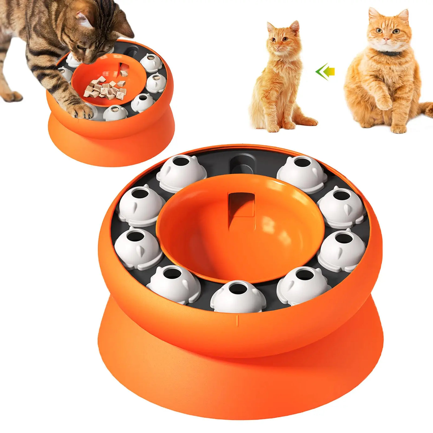 Raised Cat Dog Slow Feeder Bowl, Non-Slip Rotating Puzzle Dish