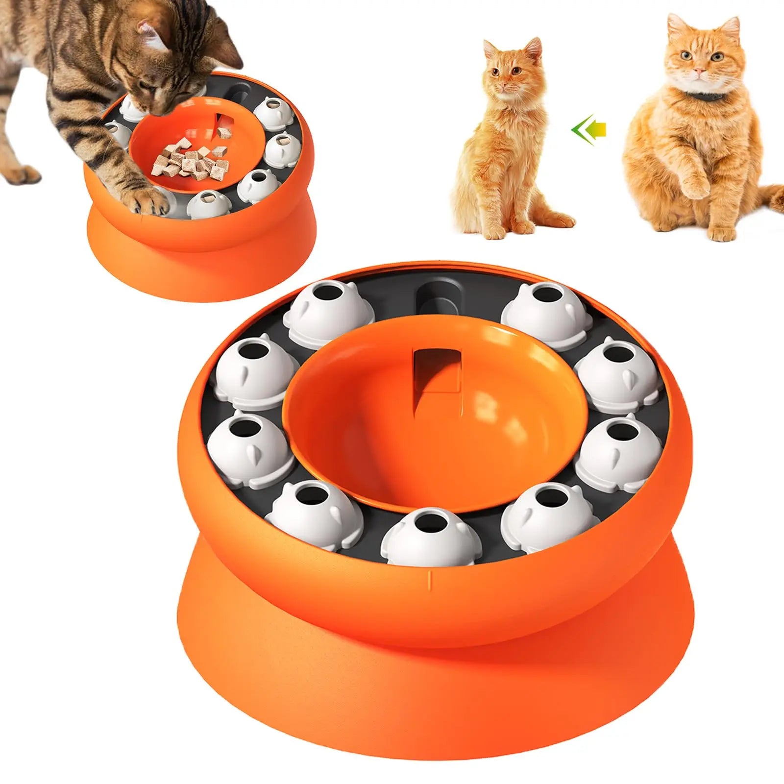 Raised Cat Dog Slow Feeder Bowl, Non-Slip Rotating Puzzle Dish