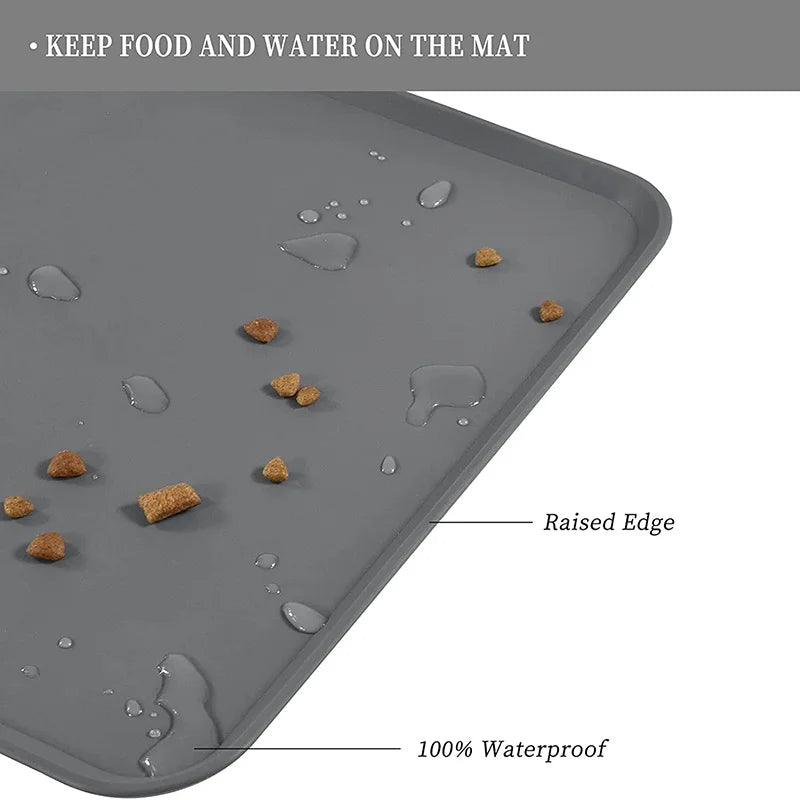 Non-Slip Waterproof Silicone Pet Food Mat, High-Lipped, Non-Stick