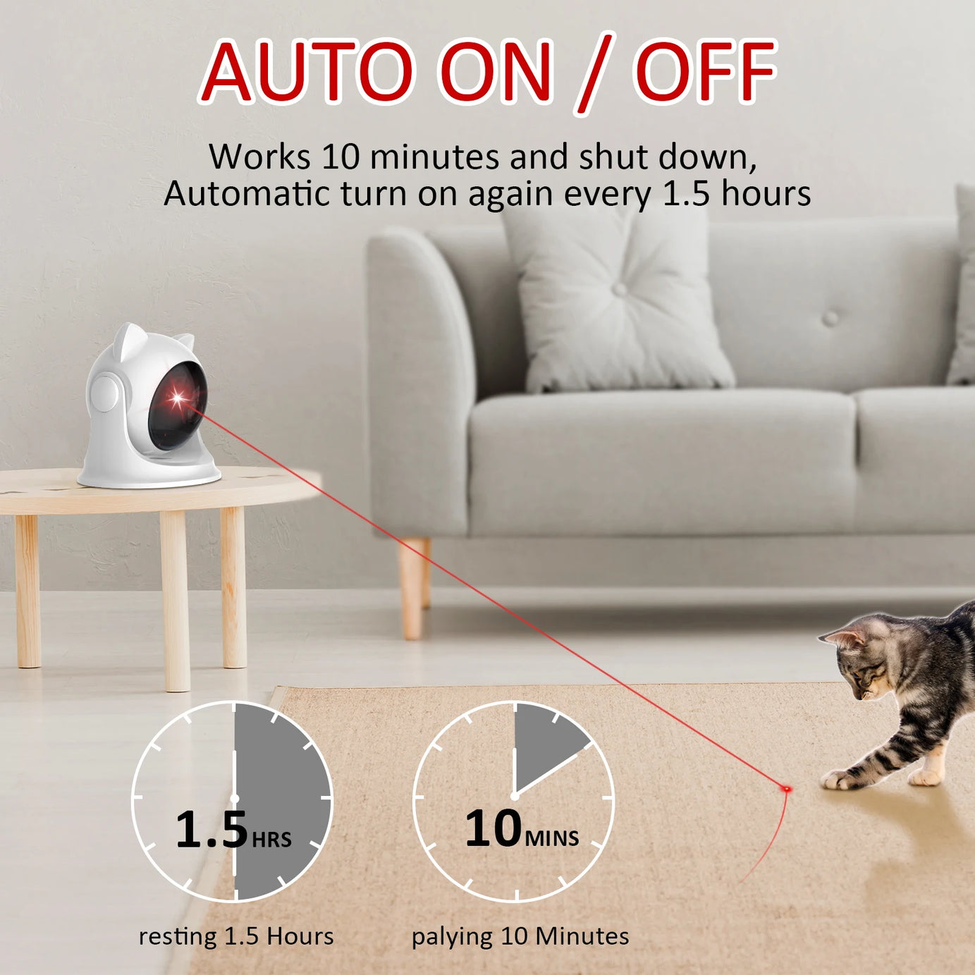Automatic Rechargeable Cat Laser Toy, Random Motion, 2 Modes