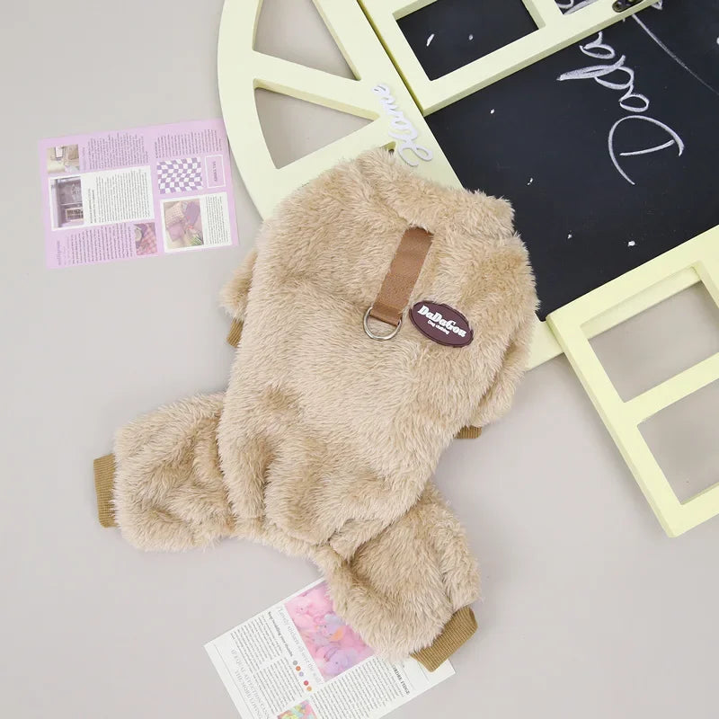 Winter Dog Jumpsuit Warm Flannel Outfit for Small Pets