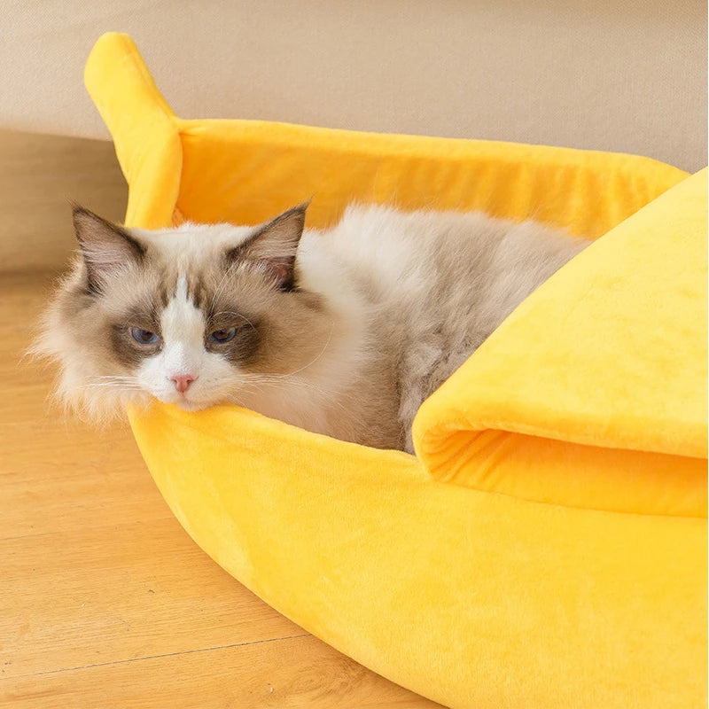 Cozy Banana Cat Bed – Cute, Warm, Durable & Portable Pet House