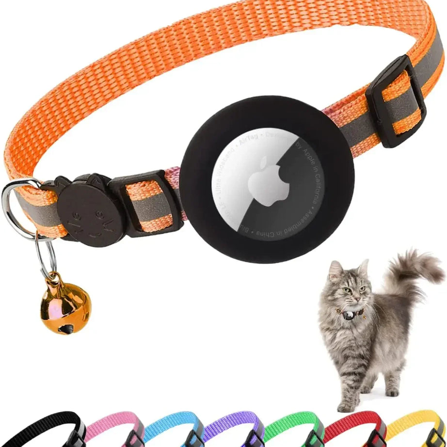 AirTag Cat Collar Reflective w/ Holder & Bell, 0.4" Breakaway