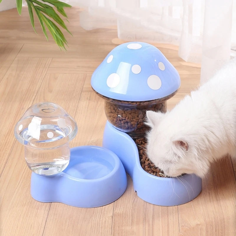 2Pcs Cat Bowl Set with Automatic Feeder & Water Dispenser
