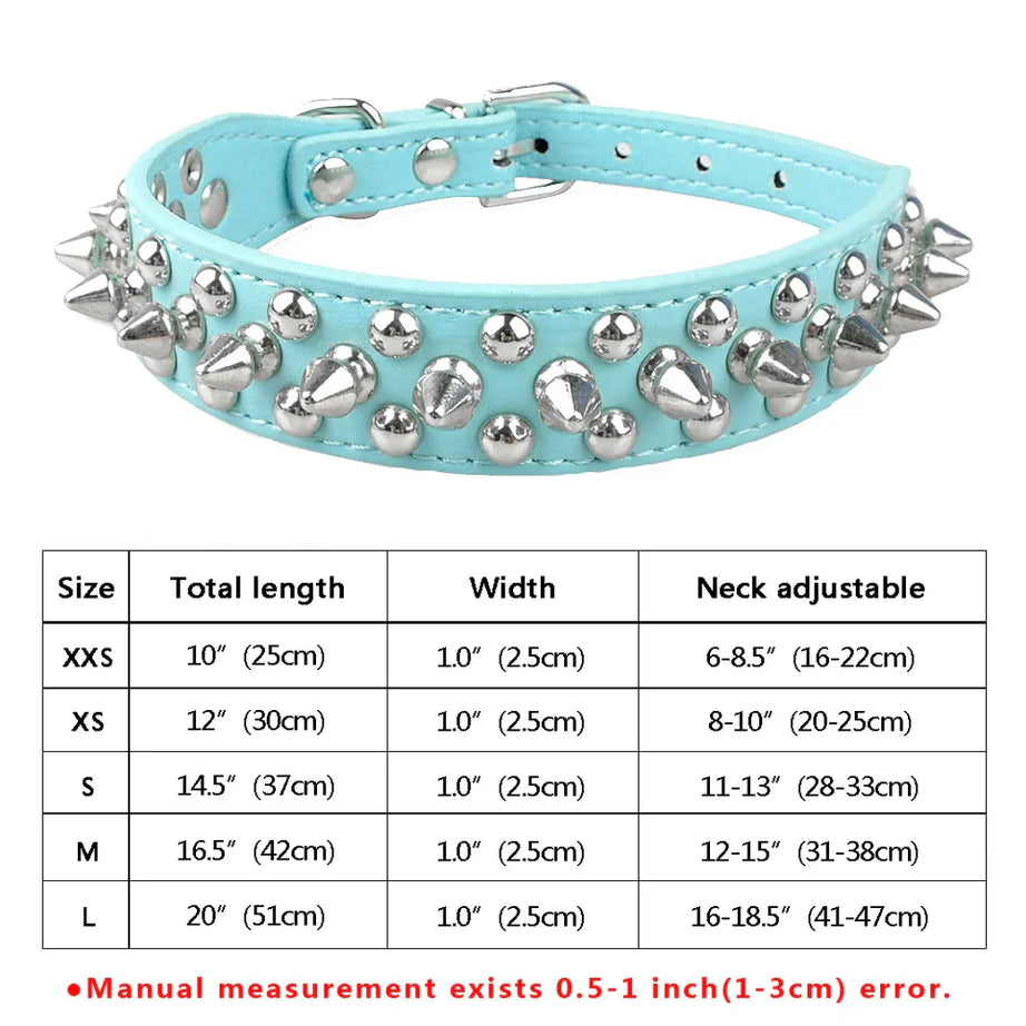 Spiked Studded Leather Dog Collar Adjustable for Pets