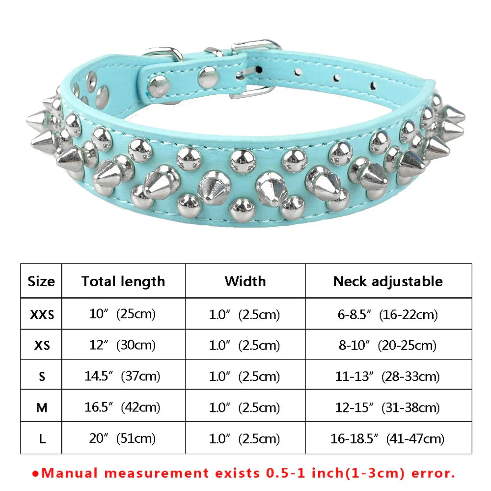 Spiked Studded Leather Dog Collar Adjustable for Pets