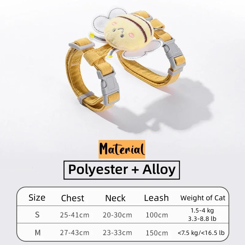 Cartoon Bee Pet Harness Leash Set for Small/Medium Dogs/ Cats