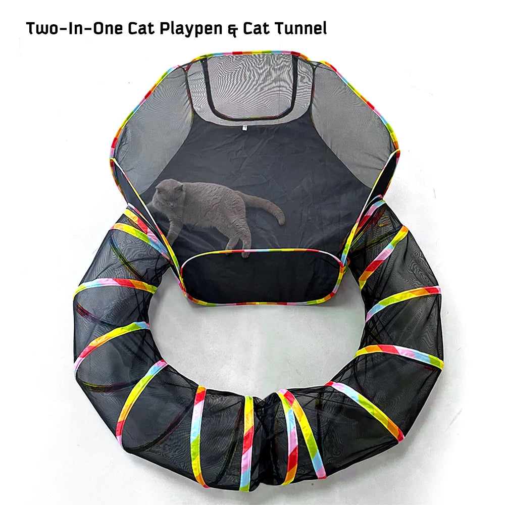 Foldable Outdoor Cat Enclosure & Playpen Tunnel for Pets