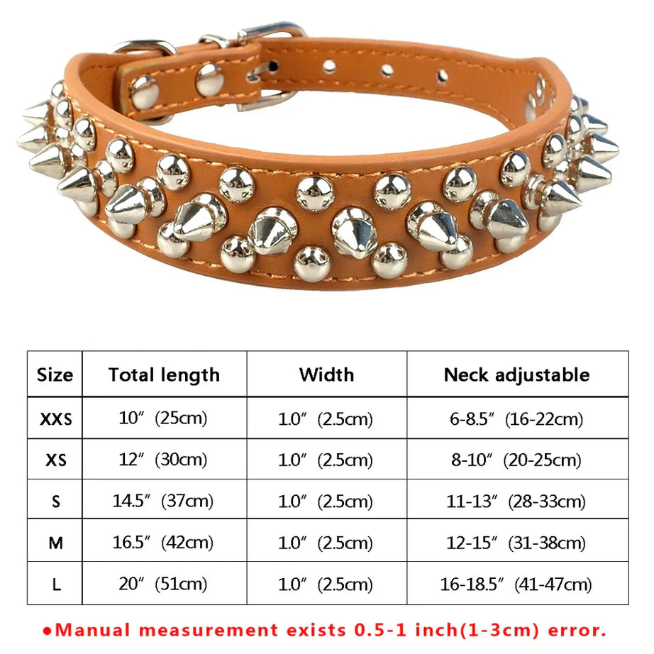 Spiked Studded Leather Dog Collar Adjustable for Pets