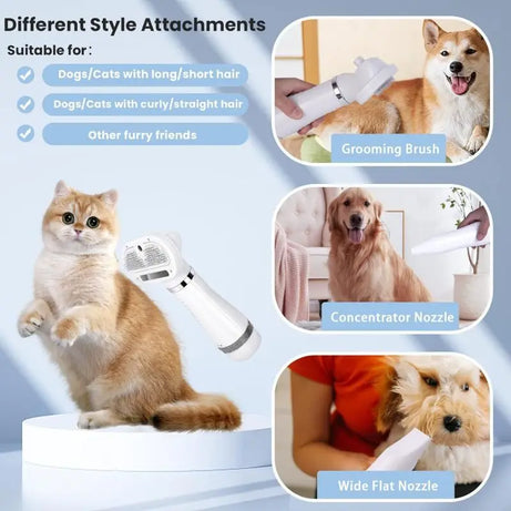 Quiet Pet Dog Dryer & Grooming Kit: Low Noise Hair Blower & Comb for Cats & Puppies