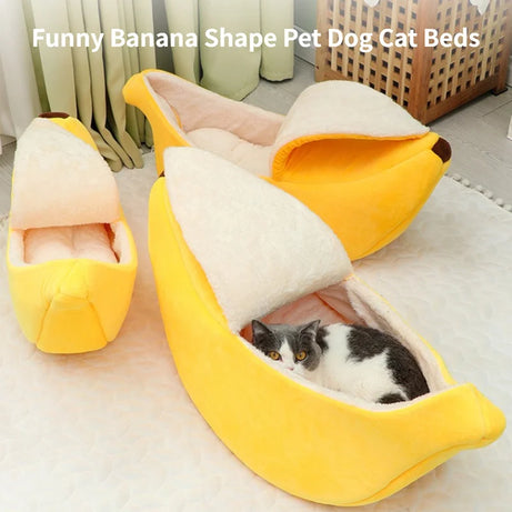Cozy Banana Cat Bed – Cute, Warm, Durable & Portable Pet House