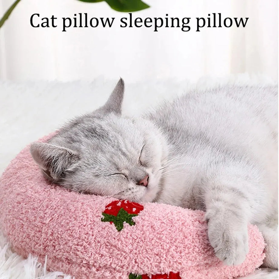 Soft Fluffy Cat Pillow, Half Donut Cuddler for Sleep