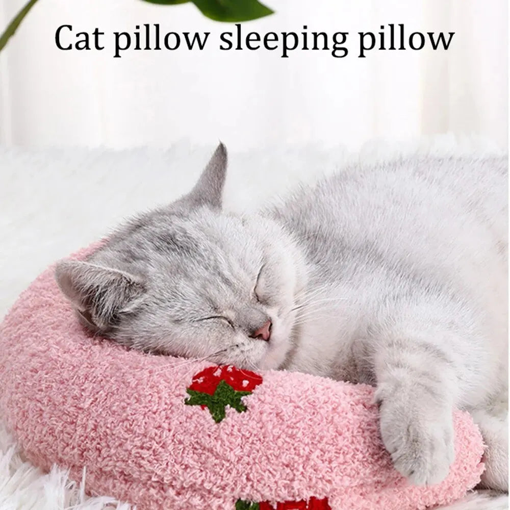 Soft Fluffy Cat Pillow, Half Donut Cuddler for Sleep