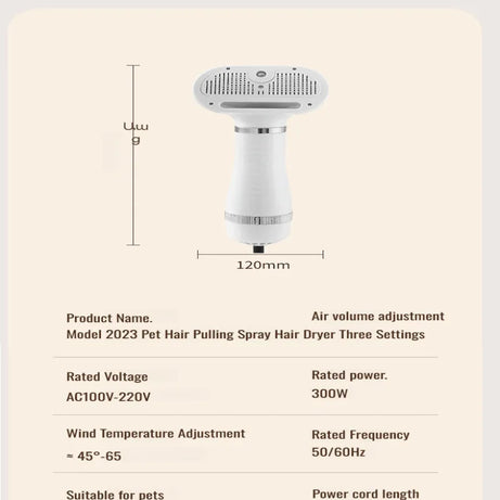Quiet Pet Dog Dryer & Grooming Kit: Low Noise Hair Blower & Comb for Cats & Puppies
