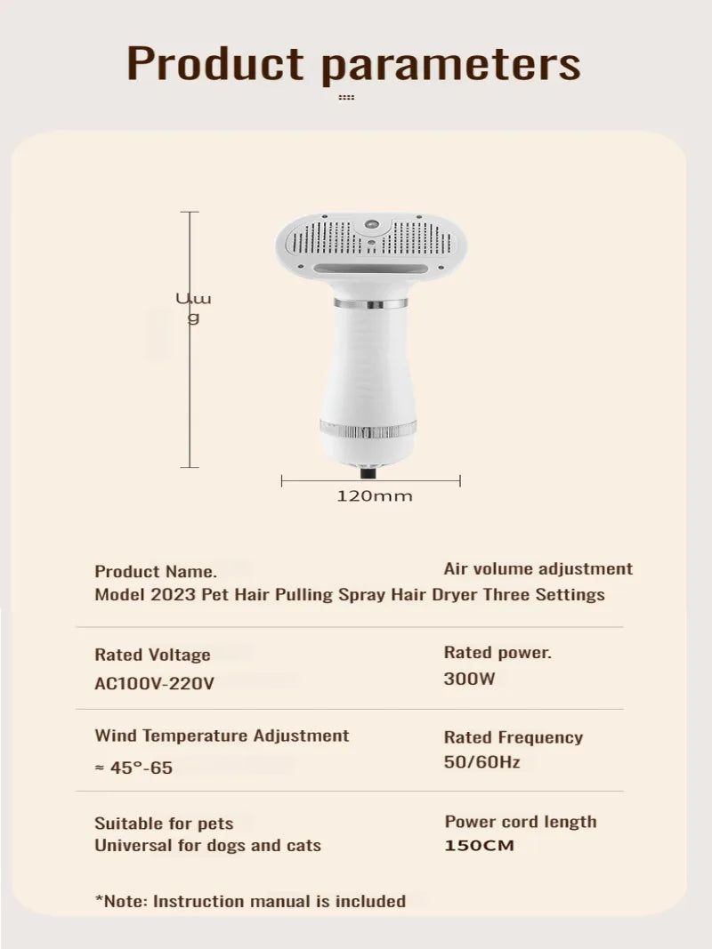 Quiet Pet Dog Dryer & Grooming Kit: Low Noise Hair Blower & Comb for Cats & Puppies