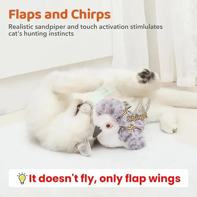 Rechargeable Chirping Flapping Bird Cat Toy with Catnip & Squeak
