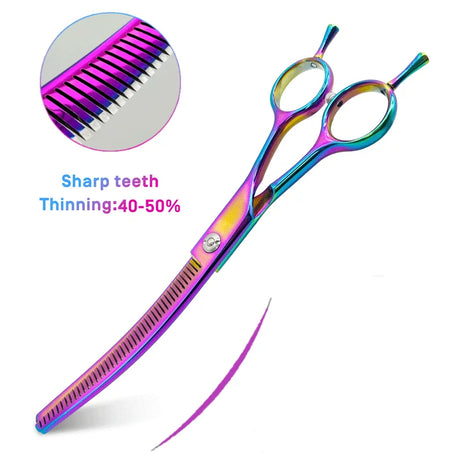Colorful 7" Curved Thinning Shears for Dog Grooming Scissors