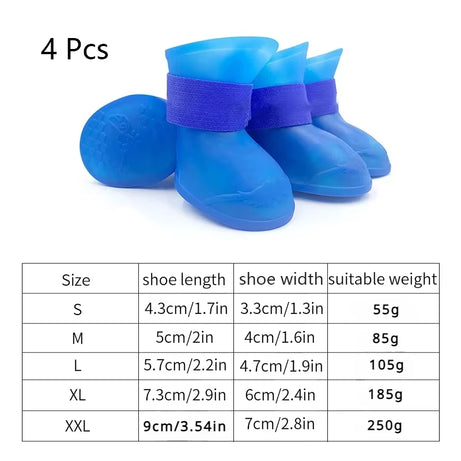4Pcs Waterproof Anti-Slip Rubber Rain Boots for Dogs & Cats