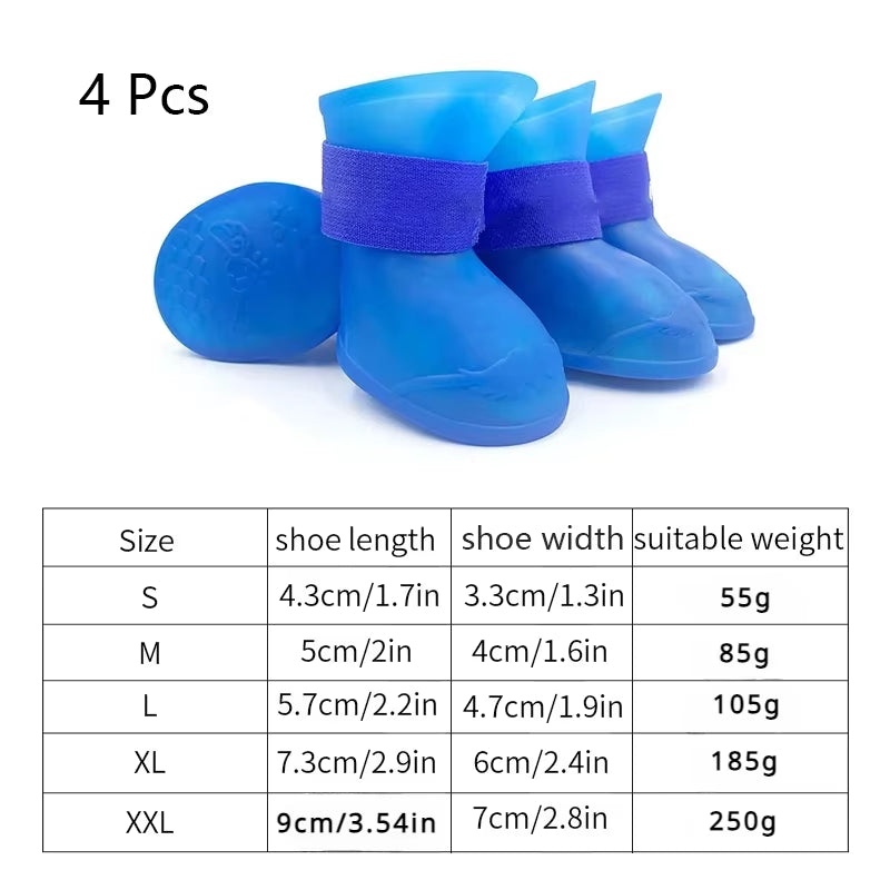 4Pcs Waterproof Anti-Slip Rubber Rain Boots for Dogs & Cats