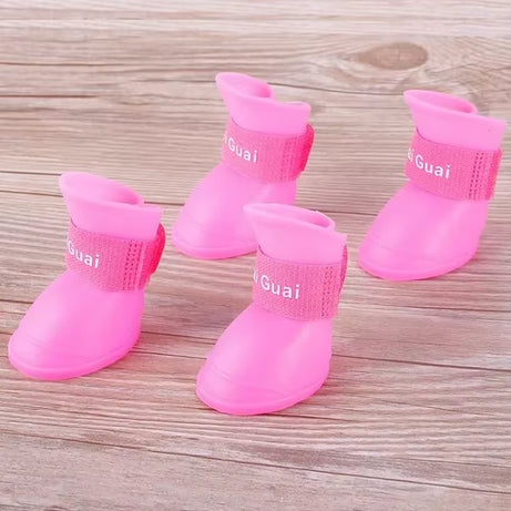 4Pcs Waterproof Anti-Slip Rubber Rain Boots for Dogs & Cats