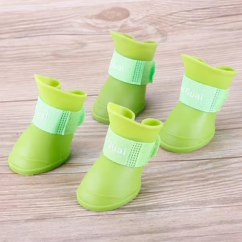 4Pcs Waterproof Anti-Slip Rubber Rain Boots for Dogs & Cats