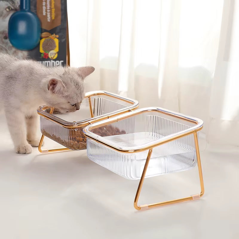 Transparent Cat Bowl, High Foot, Oblique Neck, Easy to Clean