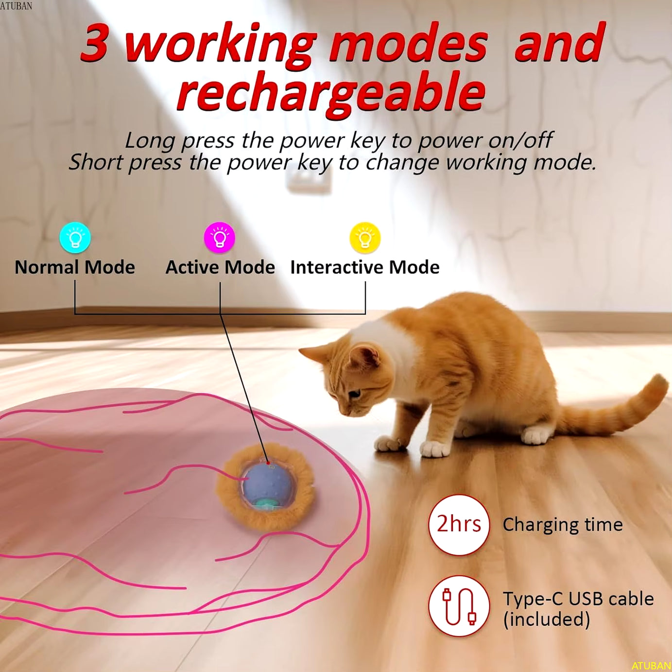 Interactive Electric Cat Toy, Motion Activated, Chirping, Hide & Seek