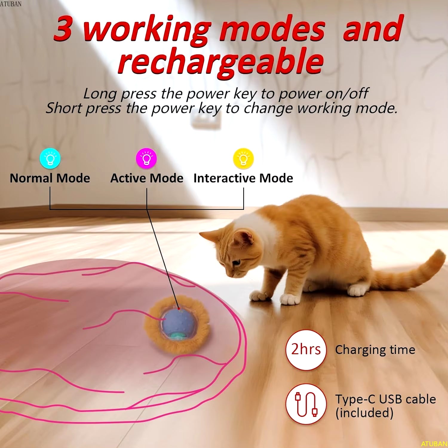 Interactive Electric Cat Toy, Motion Activated, Chirping, Hide & Seek
