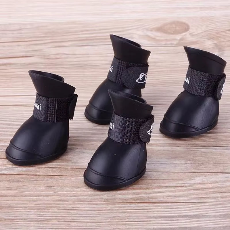 4Pcs Waterproof Anti-Slip Rubber Rain Boots for Dogs & Cats