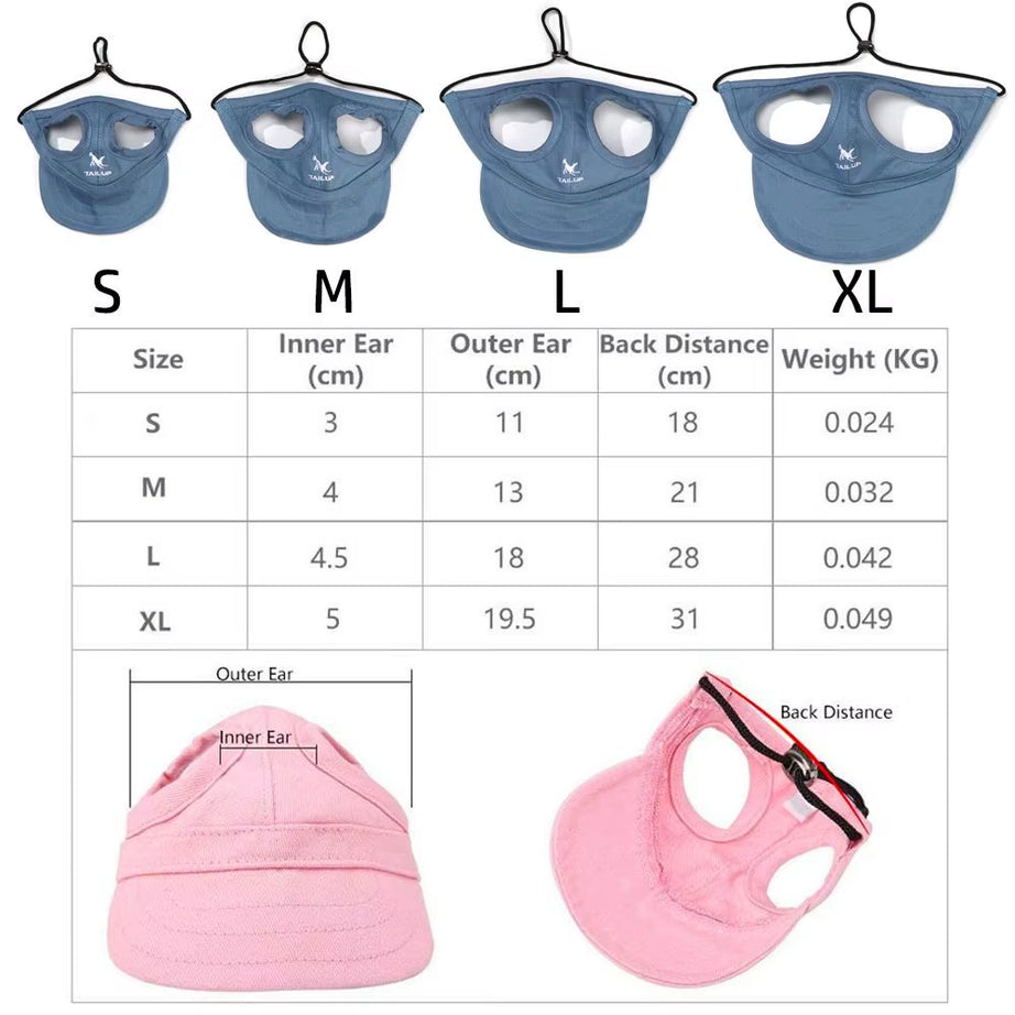 Pet Baseball Hat with Ear Holes - Adjustable Sun Cap for Pets