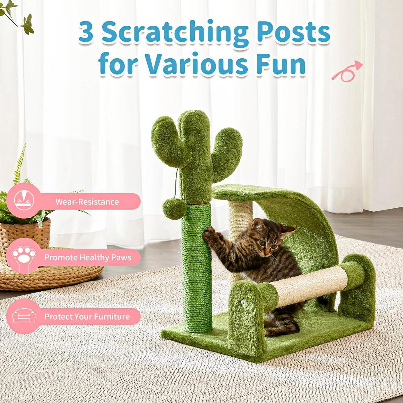 Cactus-Shape Natural Sisal Rope Cat Scratching Post – Easy to Assemble