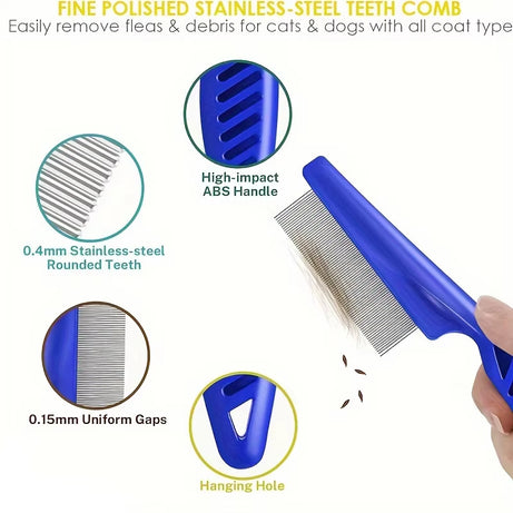 4Pcs Pet Comb Set for Fleas, Lice, Dandruff & Hair Removal
