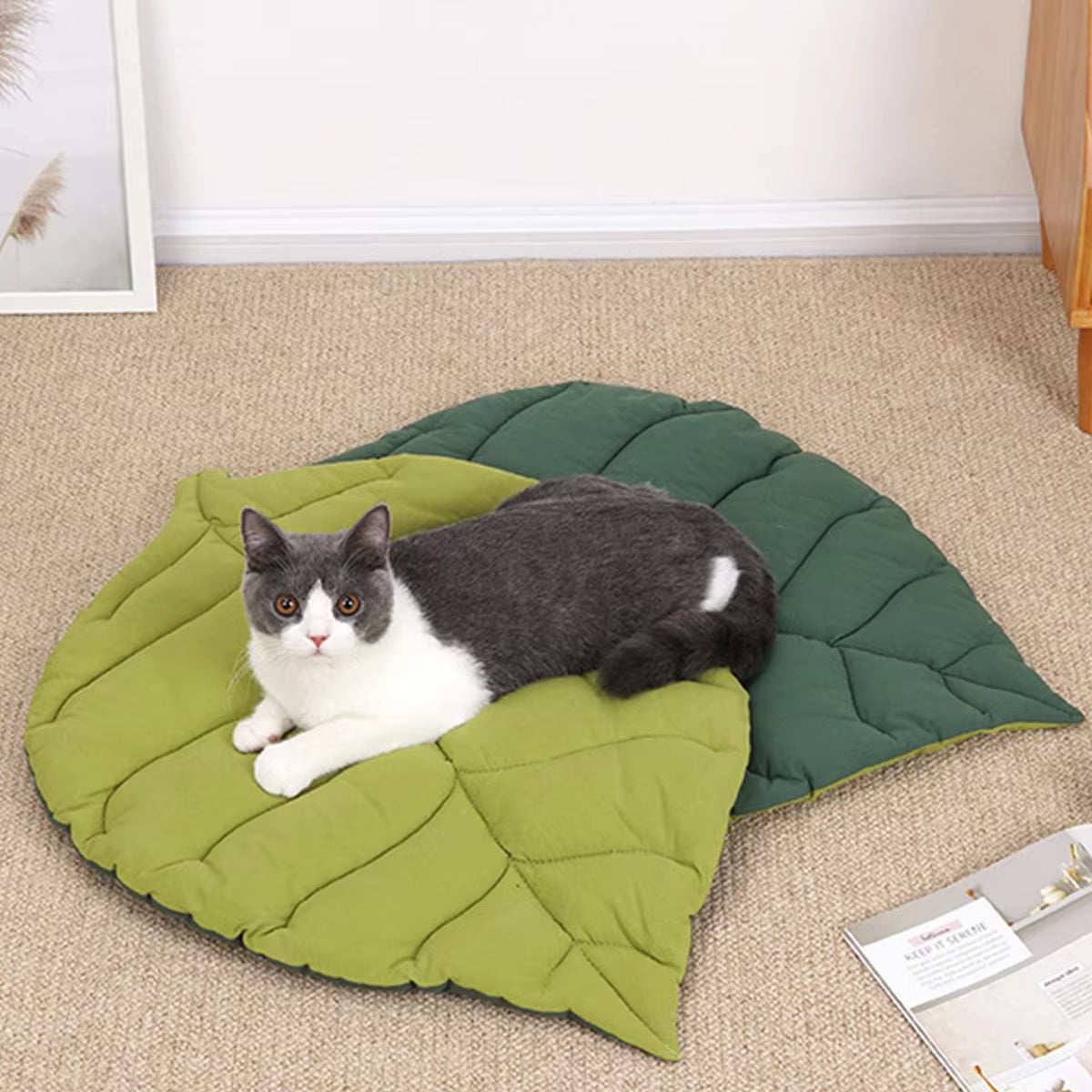 Leaf-Shaped Cat Mattress & Dog Bed, Double-Sided, Warm Pad